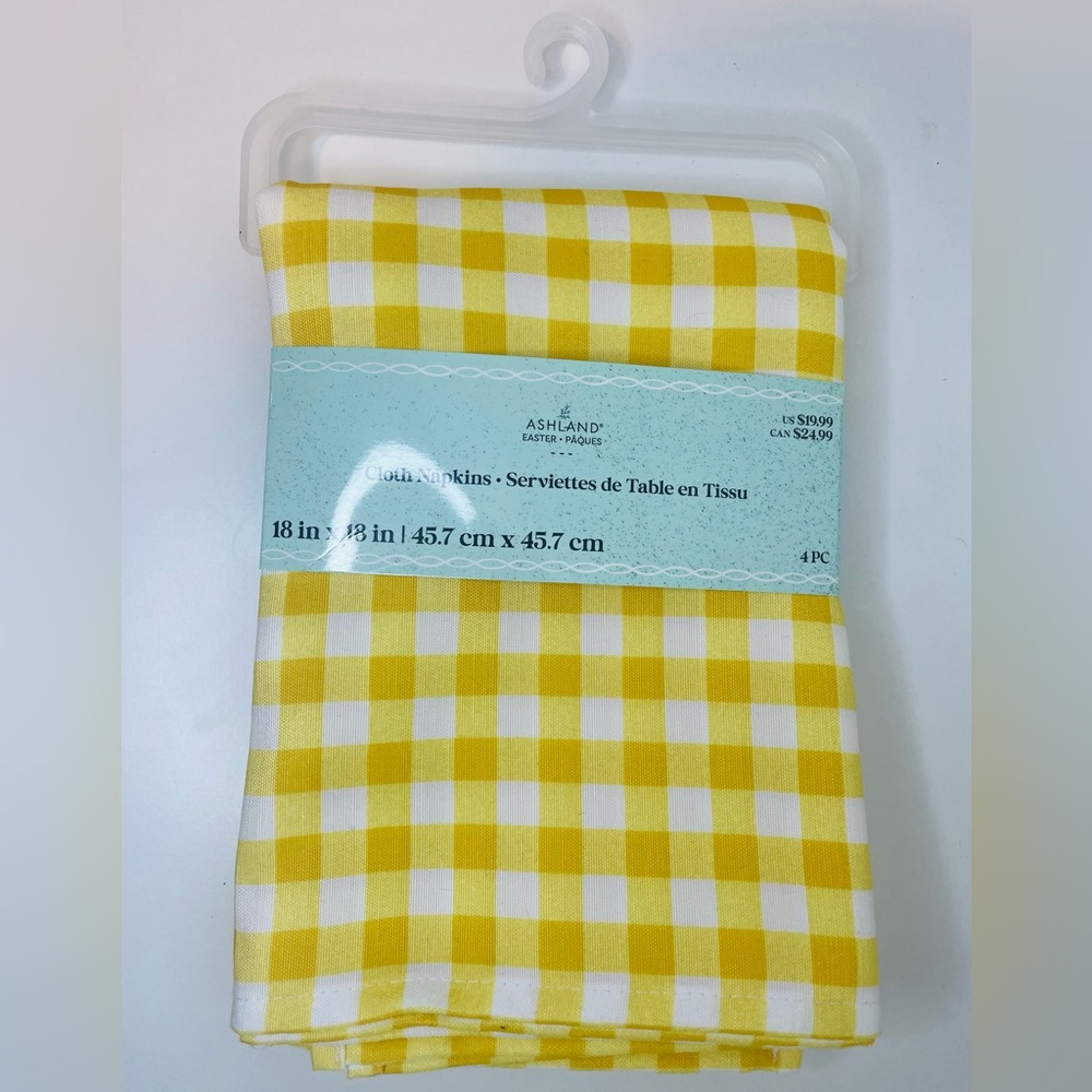 Yellow and White Gingham Cloth Napkins, Yellow Plaid Checkered Napkins, Picnic